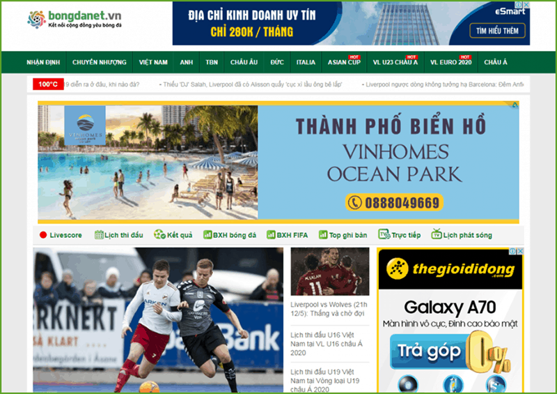 Website bongdanet.vn uy tín